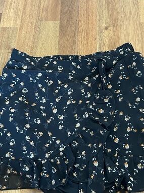 Windsor Black Floral Ruffle Wrap Mini Skirt